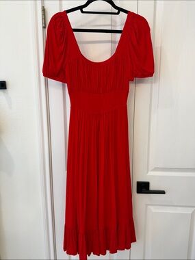 Anthropologie Red Puff Sleeve Midi Dress size XS